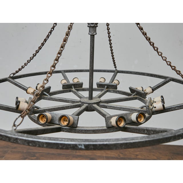 Large French Industrial Iron Chandelier With 12 Lights, Circa 1920 - Us Wired For Sale In Atlanta - Image 6 of 18