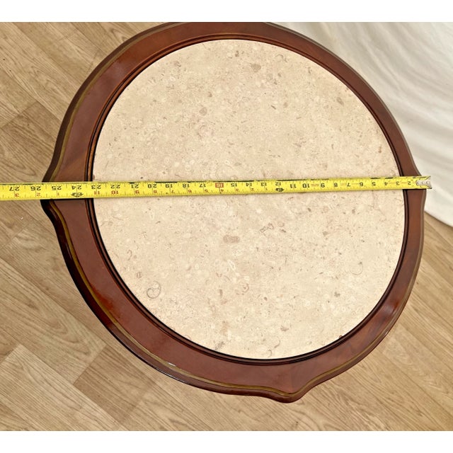 1960s French Style Round Table With Cabinet and Marble Top Solid Walnut, Swing Door For Sale - Image 9 of 12