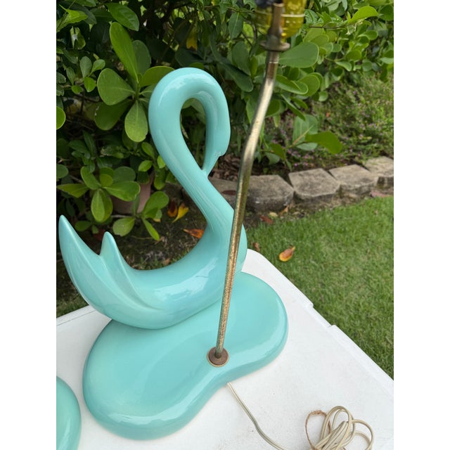 Vintage Sculptural Aqua Swan Table Lamps, Pair For Sale - Image 11 of 11