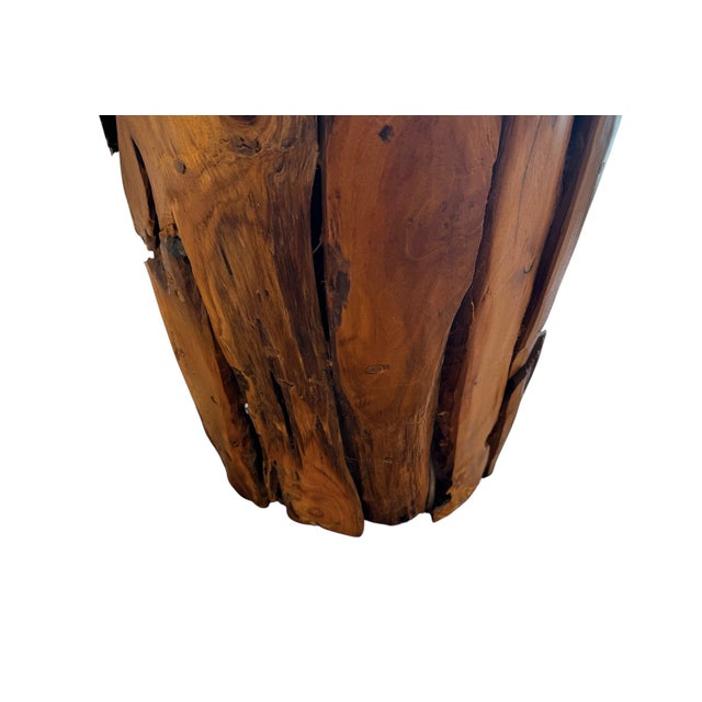 Late 20th Century Monumental Teak Root Floor Lamp With Burmese Silk Shade For Sale - Image 9 of 17