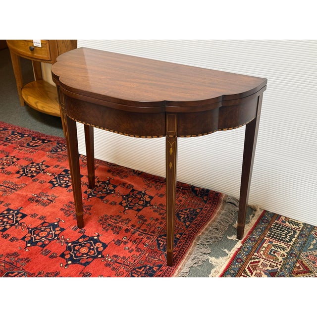 Design Plus Gallery presents a Federal Style Inlaid Cherry Wood Flip Top Console Table from Henkel Harris. This is a...