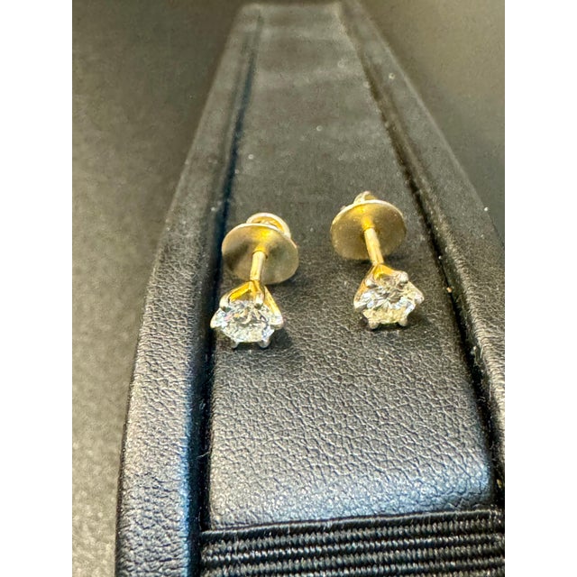 1.0 Carat Diamond Solitaire Stud Earrings 6 Prongs Screw Back 14 Kt Yellow Gold For Sale - Image 13 of 18