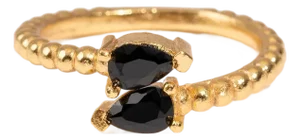 Black Onyx Teardrop Glow Gold Adjustable Ring, Size 8