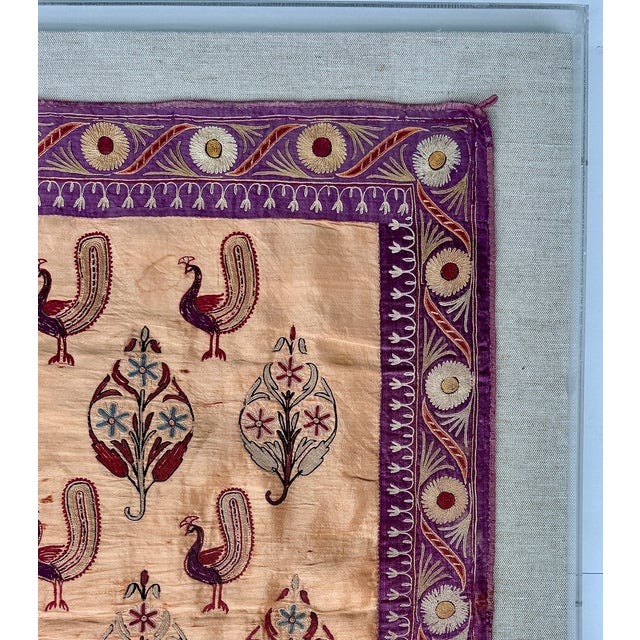 Antique Indian Silk Embroidery Textile, Framed For Sale - Image 11 of 18