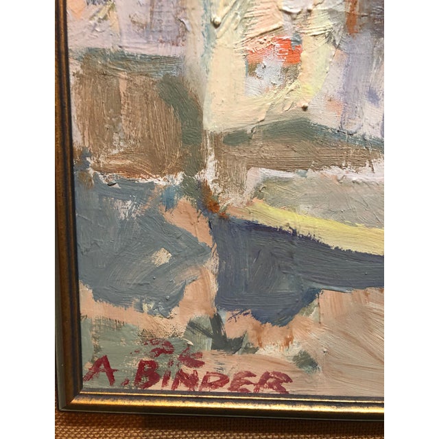 Avraham Binder, Large Abstract landscape of Jerusalem Israeli Oil Painting Judaica, c. 1950's For Sale - Image 4 of 4