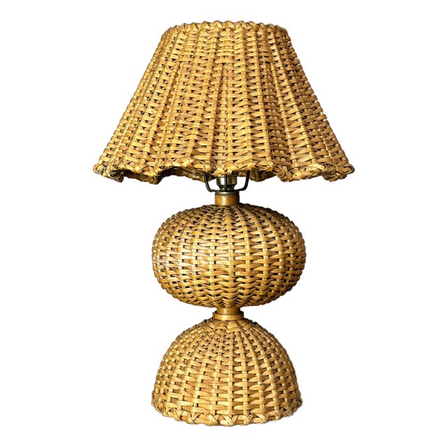 Mid-Century French Rattan Wicker Mushroom Table Lamp, 1960s For Sale