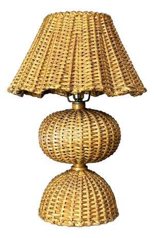 Mid-Century French Rattan Wicker Mushroom Table Lamp, 1960s