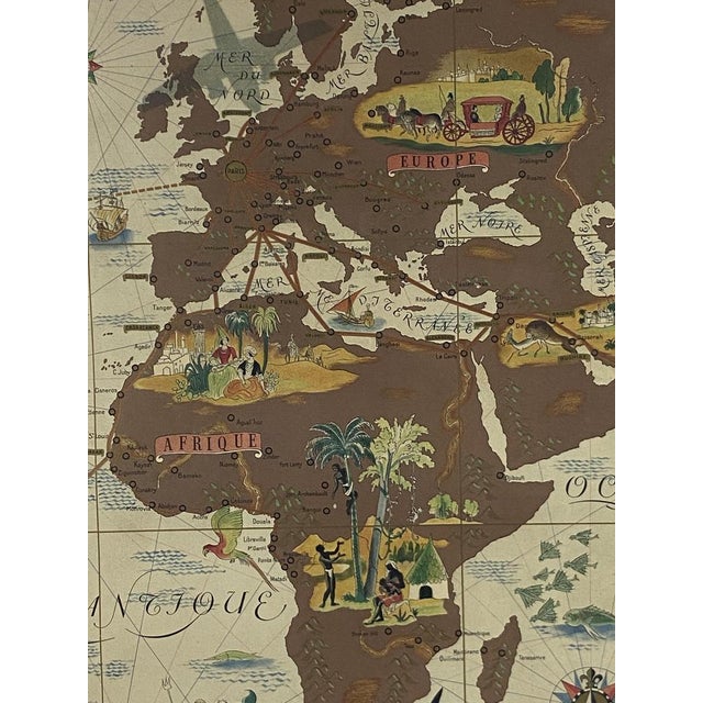 1950s Air France Nova and Vetera Poster Map by Lucien Boucher, Paris, France, 1939 For Sale - Image 5 of 18