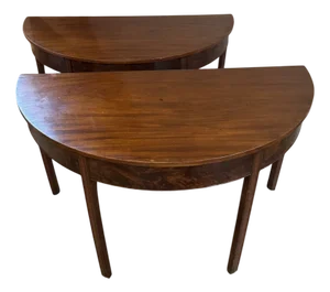 George III Mahogany Demi Lune Console Tables, 1800s, Set of 2