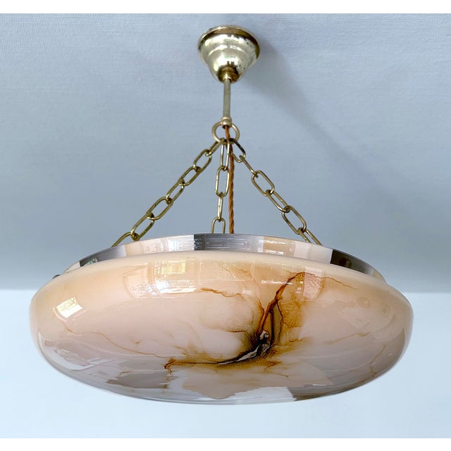 Modern Art Deco Pendant Light in Pink Amber Glass, 1930s For Sale - Image 3 of 18