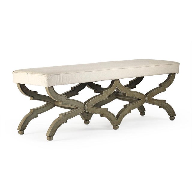 Crescenzo Double Bench - Hemp Linen / Olive Painted Frame For Sale - Image 4 of 4