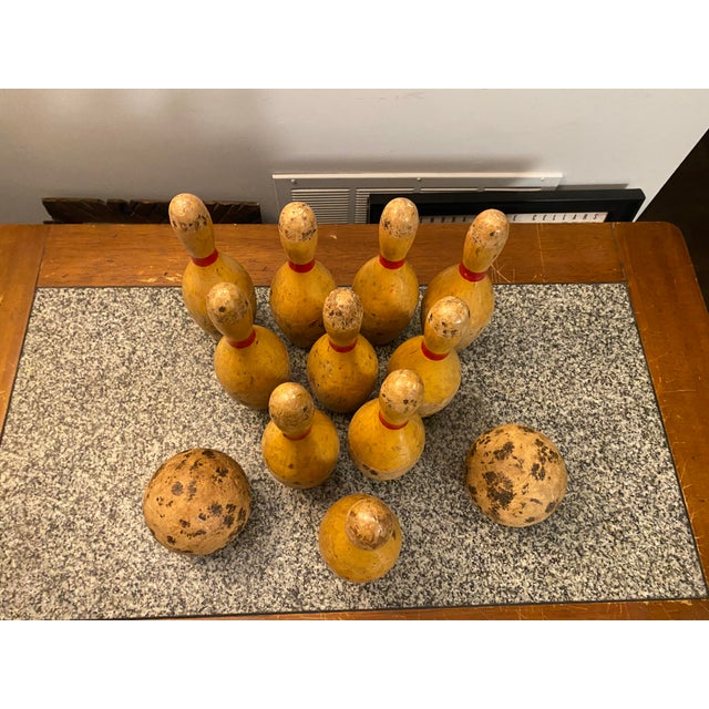 Wood Vintage Table Top 10 Pin Bowling Set - 12 Pieces For Sale - Image 7 of 10