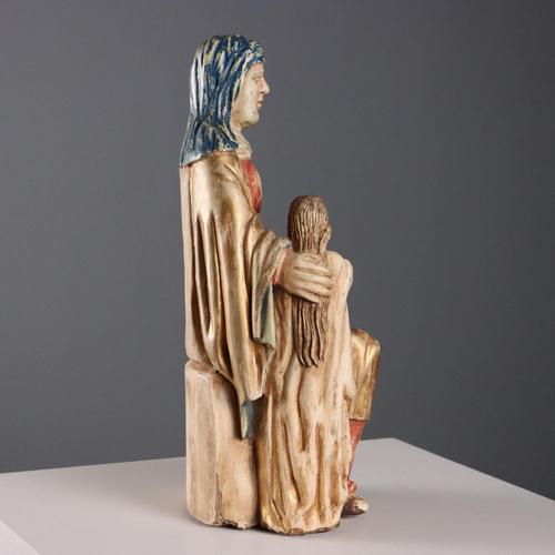 Brown Saint Anne with the Child Mary Wood Sculpture For Sale - Image 8 of 10