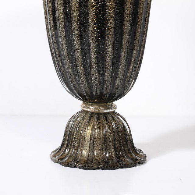 Art Deco Hand-Blown Murano Fluted Black Glass Up-Lights W/ 24kt Gold Flecks For Sale - Image 10 of 14