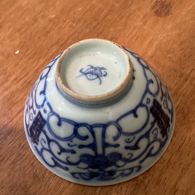 Ink Blue Antique 4pc. Assorted Chinese Blue & White Porcelain Tea Bowls/Rice Cups W/Makers' Marks on the Base For Sale - Image 8 of 12