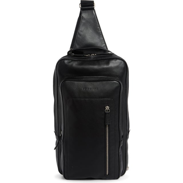 Black Longchamp Leather Backpack Body Bag Sling Pack Crossbody Men Women For Sale - Image 8 of 10