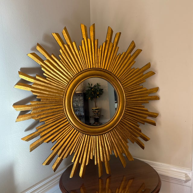 Gold Vintage Gilded Gold Sunburst Wall Mirror For Sale - Image 8 of 9