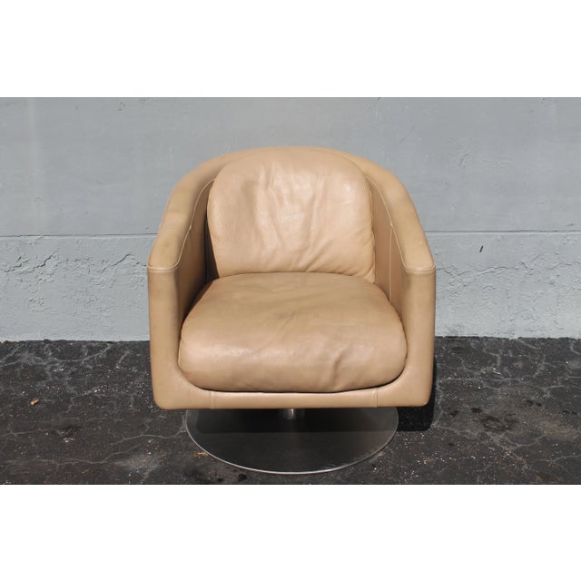 1960's Italian Art Deco Style Leather Swivel Club Chair For Sale - Image 4 of 13
