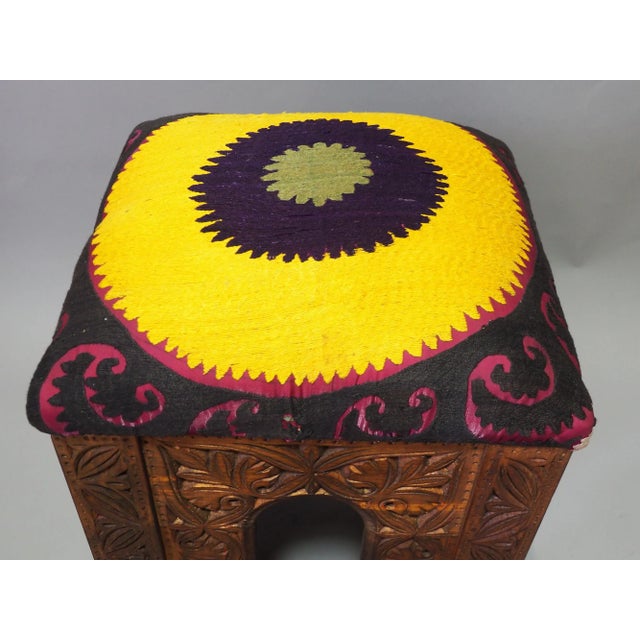 Vintage Hand-Carved Wooden Stoll Chair, Afghanistan For Sale - Image 10 of 12