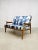 1960s Mid-Century Teak & Blue Silk Loveseat For Sale - Image 5 of 8
