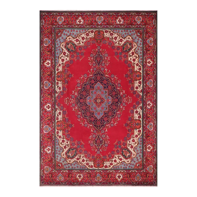 Vintage Tabriz Red/Blue Wool Rug - 9'8'' X 13'0'' For Sale