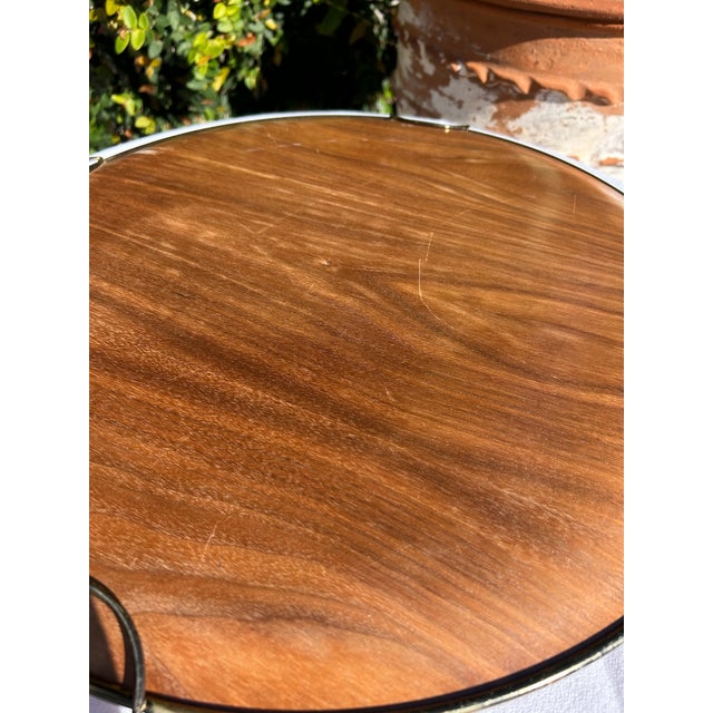 Vintage Mid-Century Wood Serving Tray With Sculptural Metal Handles For Sale - Image 13 of 14