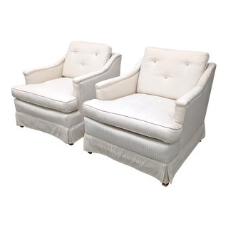 Mid Century Slope Arm Upholstered Club Chairs, a Pair For Sale