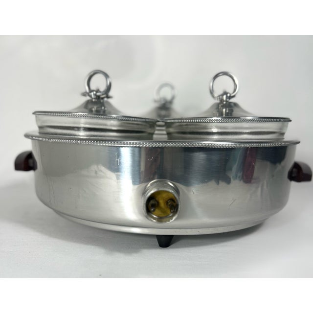 Mid 20th Century Belgian Buenilum Triple Electric Buffet Warming Server With Frosted Glass Inserts For Sale - Image 4 of 11