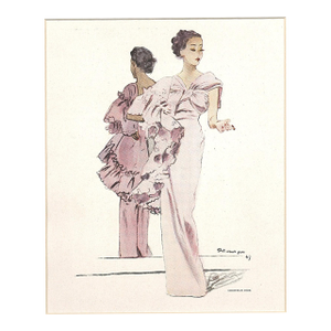 1947 French Mid-Century Christian Dior Fashion Print, Matted