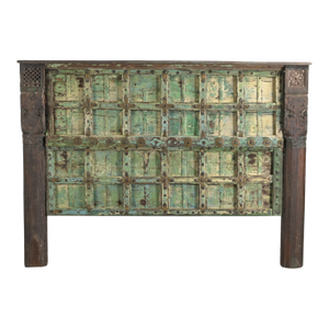 Indian King Size Headboard Constructed From an Antique Door and Carved Pillars