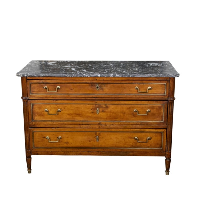 French Directoire Style 19th Century Walnut Commode with Grey Marble Top For Sale In Atlanta - Image 6 of 12