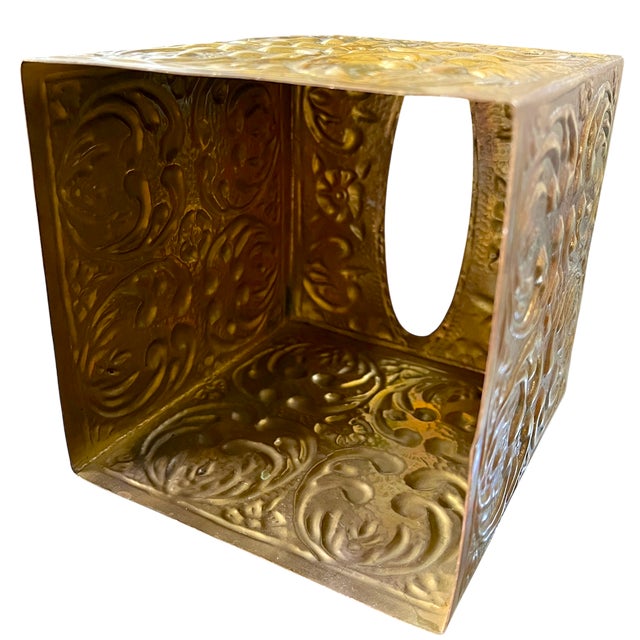 Vintage Solid Brass Embossed Floral Tissue Box Cover – Arts & Crafts, Art Nouveau, Boho For Sale In Jacksonville, FL - Image 6 of 8