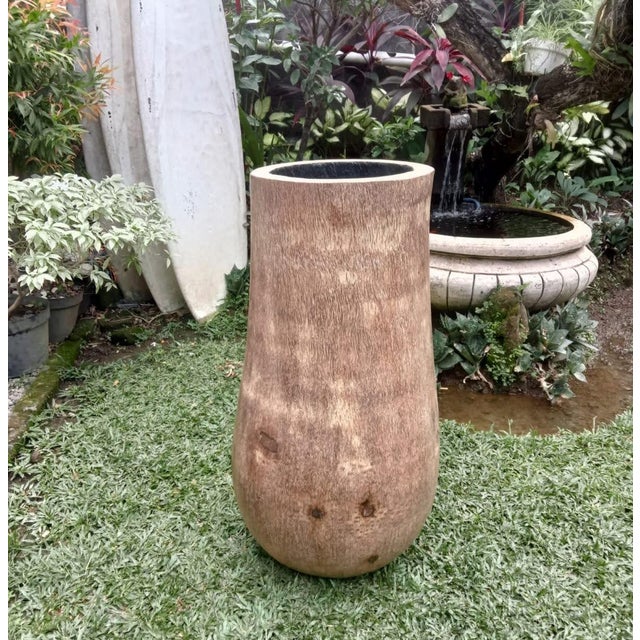 Vintage Carved Coconut Palm Tall Urn Pot For Sale - Image 9 of 9