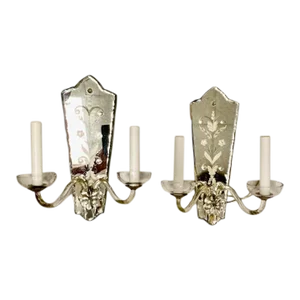 Vintage 1920 Etched Carved Mirror Sconces