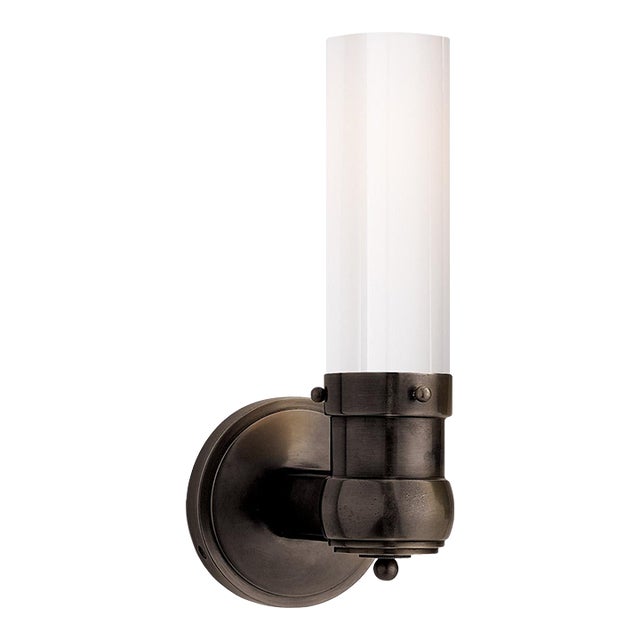 Thomas O'Brien for Visual Comfort Signature Graydon Single Bath Light in Bronze with White Glass For Sale