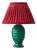 Art Deco French Emerald Green Ceramic Table Lamp with Ruby Silk Shade, 1930s For Sale