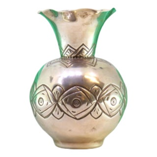 Silver Vase with Floral Reliefs and Wavy Rim For Sale