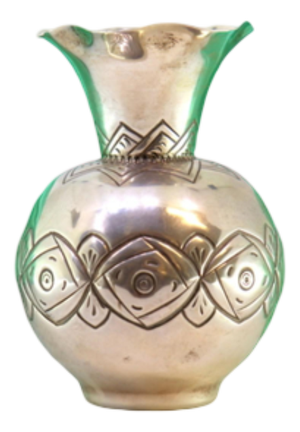 Silver Vase with Floral Reliefs and Wavy Rim