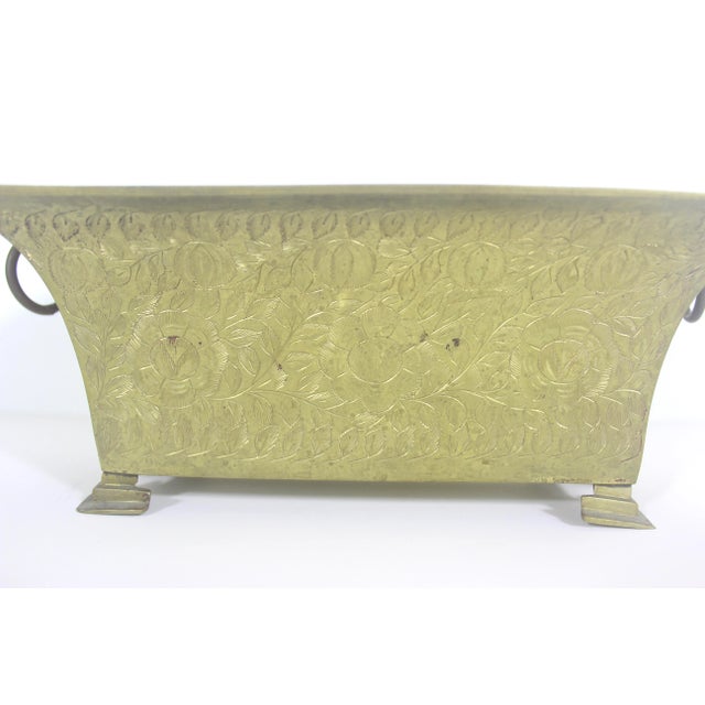 Brass Vintage Etched Brass Footed Indoor Planter Jardinière With Handles For Sale - Image 8 of 11