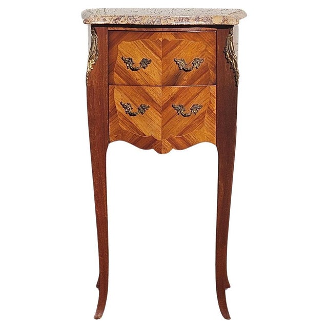 Magnificent single French Louis XV Marquetry and Marble Nightstand from the 70s Exellent Cabinetmaker work - made of fine...