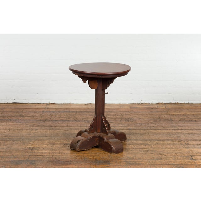 Antique Small Pedestal End Table with Round Top For Sale - Image 4 of 12