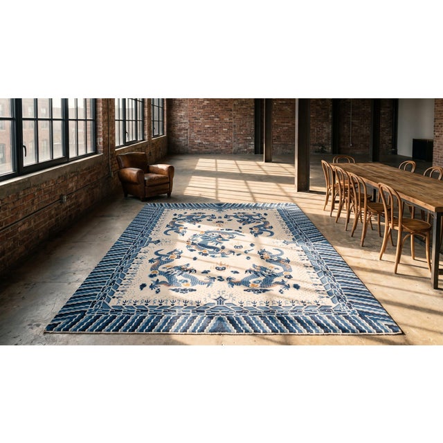 Exceptional White Background Showcases 5 Beautifully Detailed Dragons Antique Chinese Ningxia Rug For Sale - Image 11 of 13