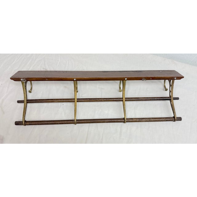 Wood Antique Wall Mount Brass Wood Bathroom Hallway Towel Coat Hat Wall Hook Hanger For Sale - Image 7 of 8