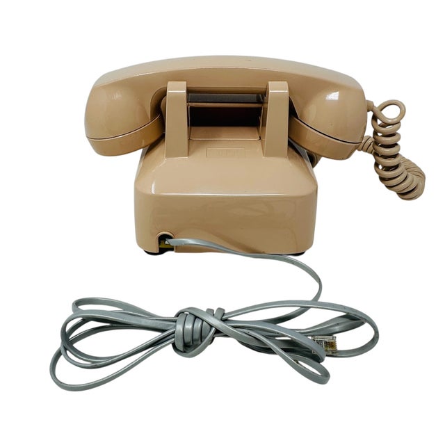 Vintage I T T Model 500 Beige Rotary Phone | Working 1983 Desk Telephone | Polished | Original Cords | Smooth Dial Movement For Sale - Image 12 of 14