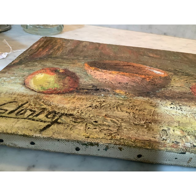 Mid 20th Century Vintage & Heavily Textured Expressionistic Impasto Still Life Painting With Apples, Signed, 21” X 12.5” - Cottage-Core & Kitchen Decor - See Pics! For Sale - Image 5 of 6