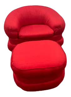 1970's Fat Tubby Club Chair & Ottoman Manner of Karl Springer