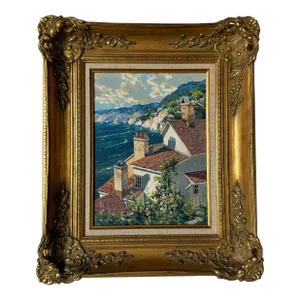 1980's Harold Demont Olsen " #1 Octuber Afternoon " Acrylic on Board Painting, Framed