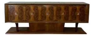 Sideboard in Walnut with Marble Top & Crystal Handles, 1940s