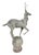 This striking vintage cast iron statue features a stylized gazelle posed dynamically atop a large spherical orb mount....