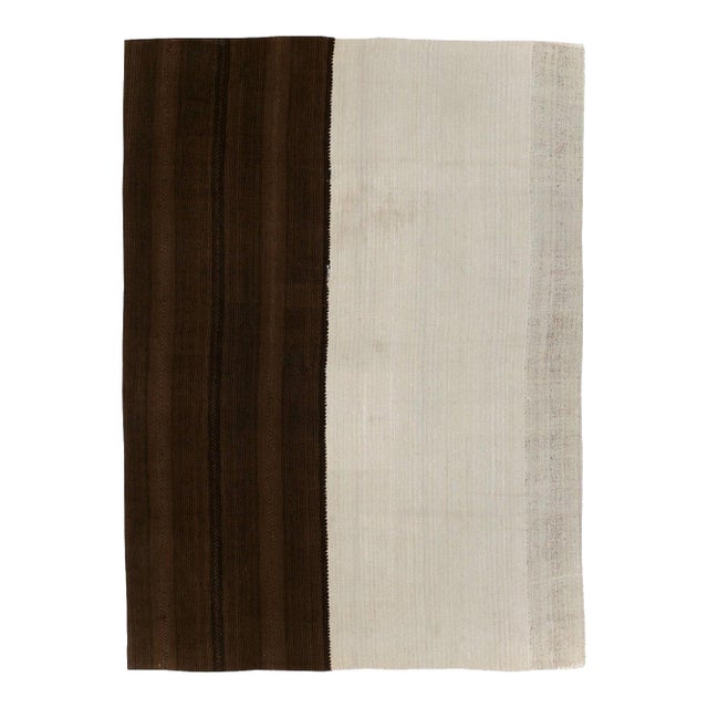 Galerie Shabab Collection Tribal Mid-20th Century Turkish Flatweave Kilim Accent Rug in Brown & Cream For Sale